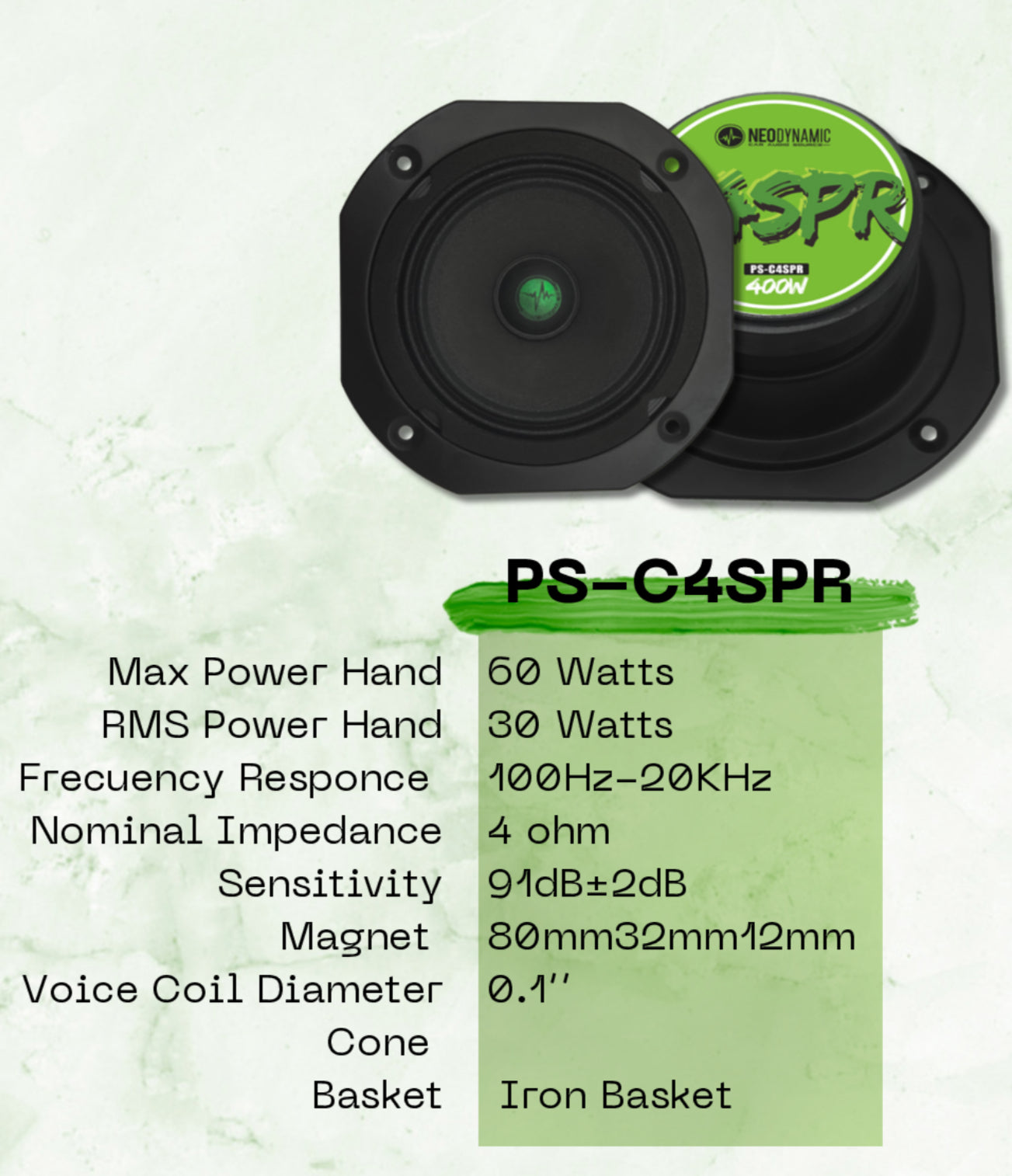 (PAIR)4 INCH MID LOW SEALED 4 OHM PS-C4SPR